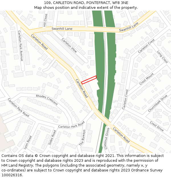 109, CARLETON ROAD, PONTEFRACT, WF8 3NE: Location map and indicative extent of plot