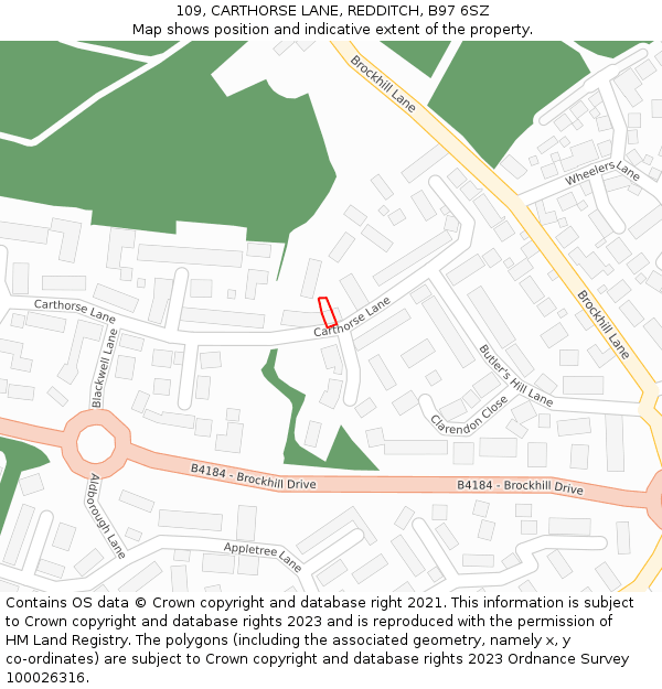 109, CARTHORSE LANE, REDDITCH, B97 6SZ: Location map and indicative extent of plot