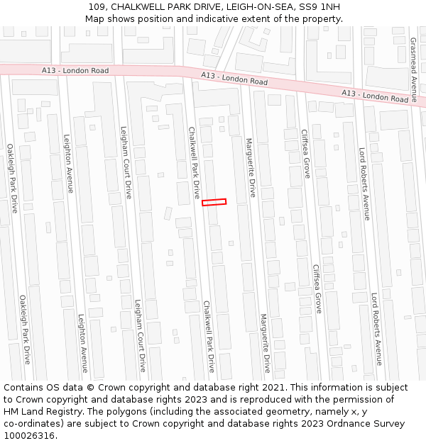 109, CHALKWELL PARK DRIVE, LEIGH-ON-SEA, SS9 1NH: Location map and indicative extent of plot