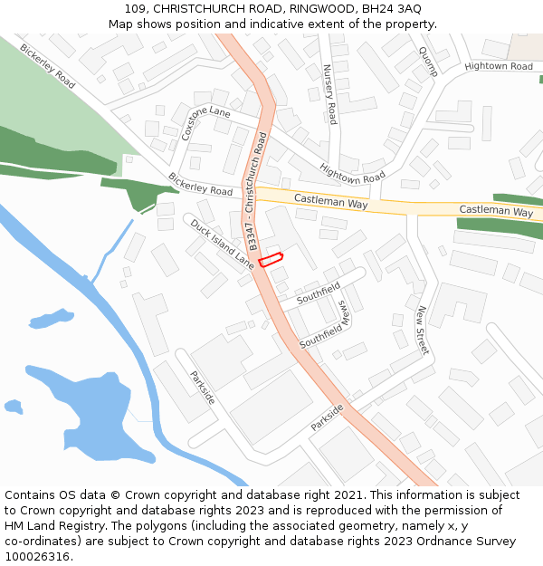 109, CHRISTCHURCH ROAD, RINGWOOD, BH24 3AQ: Location map and indicative extent of plot