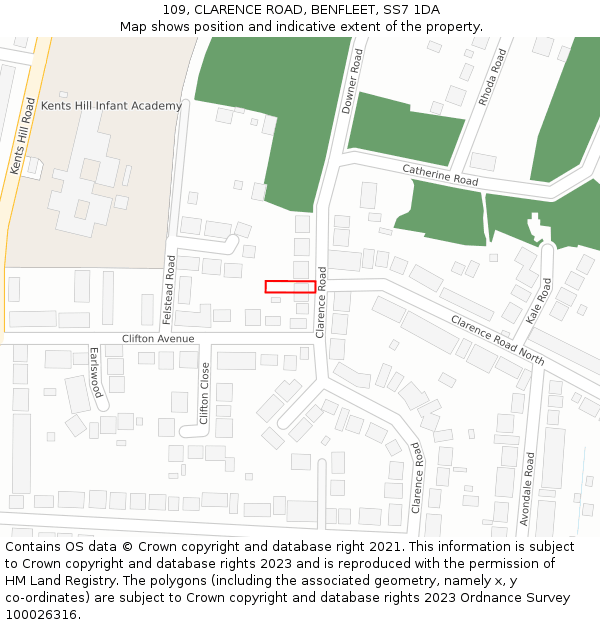 109, CLARENCE ROAD, BENFLEET, SS7 1DA: Location map and indicative extent of plot