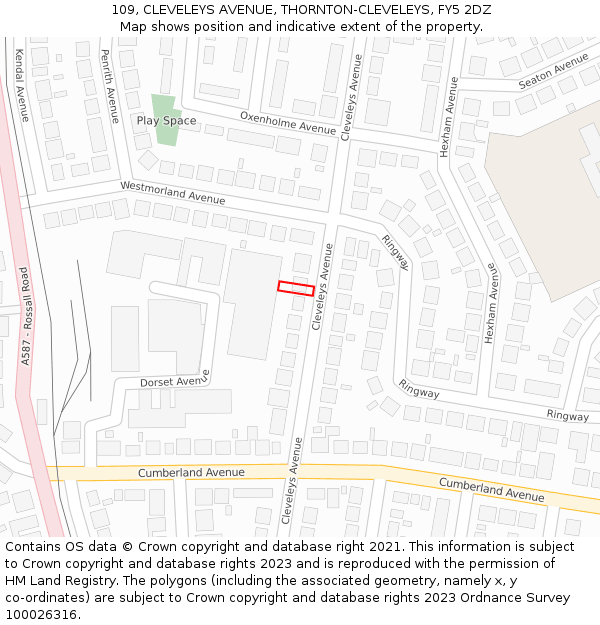 109, CLEVELEYS AVENUE, THORNTON-CLEVELEYS, FY5 2DZ: Location map and indicative extent of plot