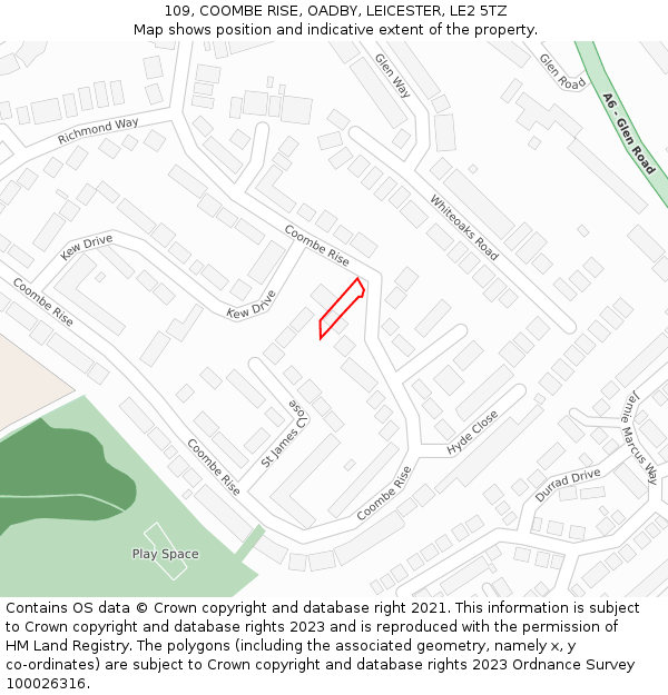 109, COOMBE RISE, OADBY, LEICESTER, LE2 5TZ: Location map and indicative extent of plot