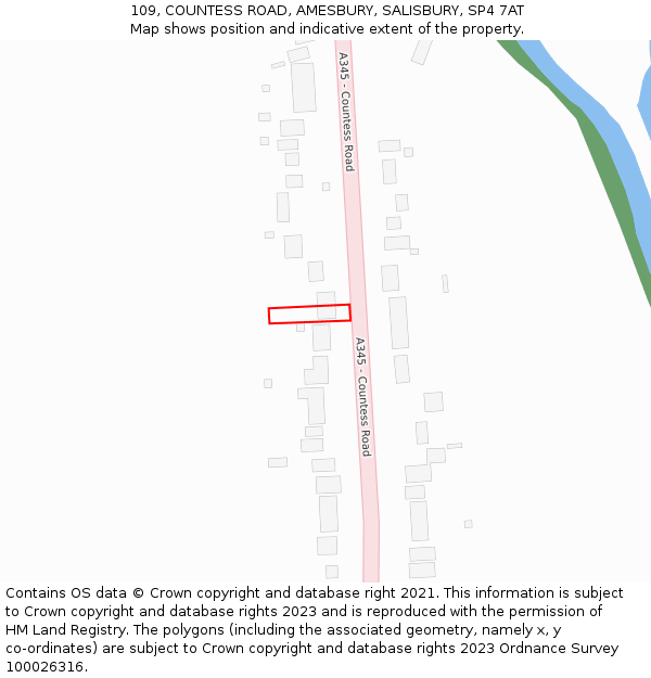 109, COUNTESS ROAD, AMESBURY, SALISBURY, SP4 7AT: Location map and indicative extent of plot