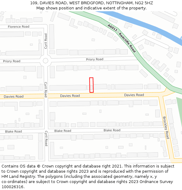 109, DAVIES ROAD, WEST BRIDGFORD, NOTTINGHAM, NG2 5HZ: Location map and indicative extent of plot