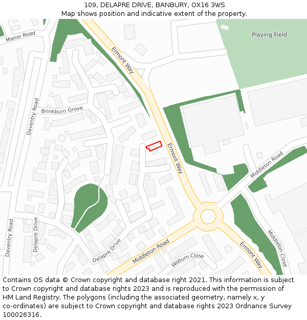 109, DELAPRE DRIVE, BANBURY, OX16 3WS: Location map and indicative extent of plot