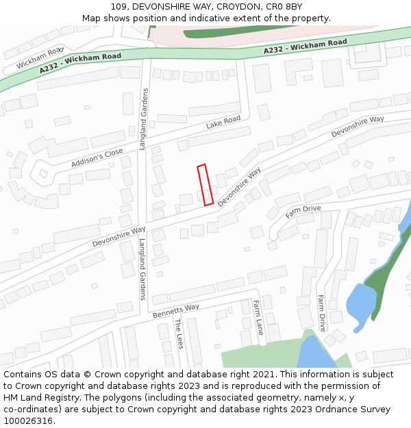 109, DEVONSHIRE WAY, CROYDON, CR0 8BY: Location map and indicative extent of plot