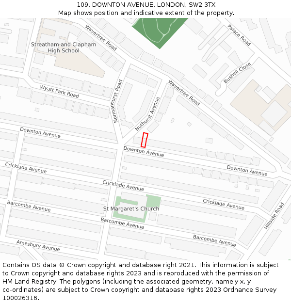 109, DOWNTON AVENUE, LONDON, SW2 3TX: Location map and indicative extent of plot