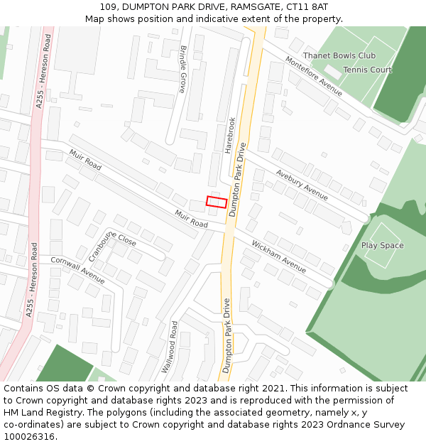 109, DUMPTON PARK DRIVE, RAMSGATE, CT11 8AT: Location map and indicative extent of plot