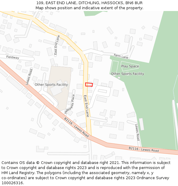109, EAST END LANE, DITCHLING, HASSOCKS, BN6 8UR: Location map and indicative extent of plot