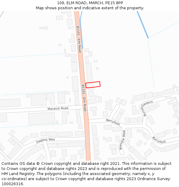 109, ELM ROAD, MARCH, PE15 8PP: Location map and indicative extent of plot