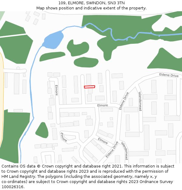 109, ELMORE, SWINDON, SN3 3TN: Location map and indicative extent of plot