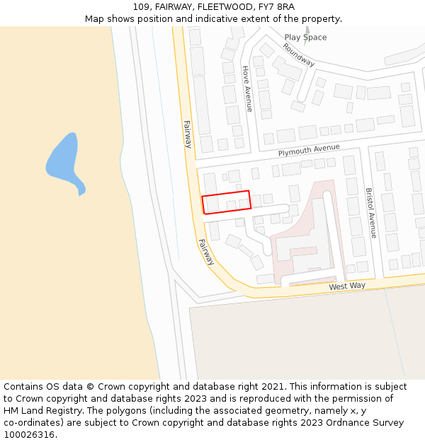 109, FAIRWAY, FLEETWOOD, FY7 8RA: Location map and indicative extent of plot