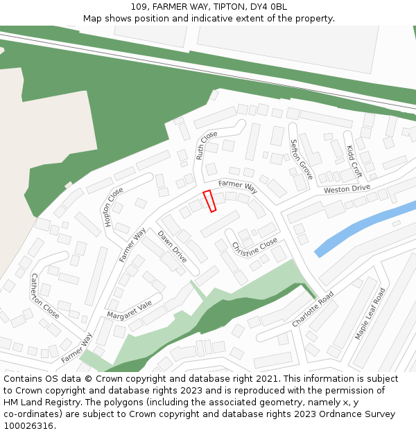 109, FARMER WAY, TIPTON, DY4 0BL: Location map and indicative extent of plot