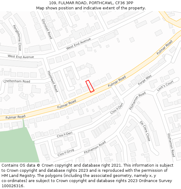 109, FULMAR ROAD, PORTHCAWL, CF36 3PP: Location map and indicative extent of plot