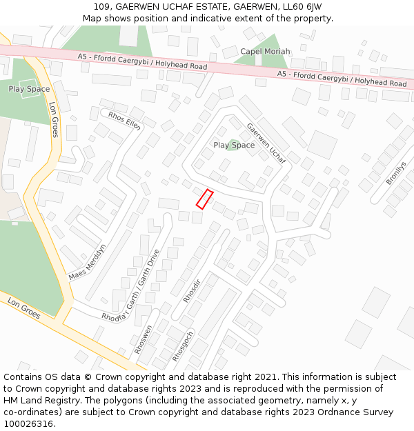 109, GAERWEN UCHAF ESTATE, GAERWEN, LL60 6JW: Location map and indicative extent of plot