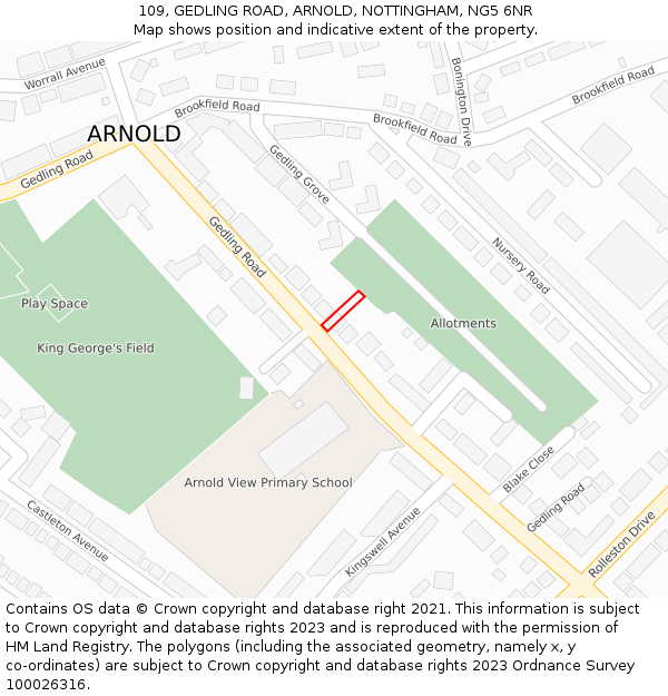 109, GEDLING ROAD, ARNOLD, NOTTINGHAM, NG5 6NR: Location map and indicative extent of plot