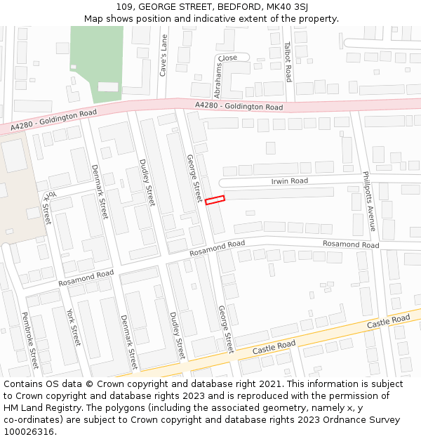 109, GEORGE STREET, BEDFORD, MK40 3SJ: Location map and indicative extent of plot