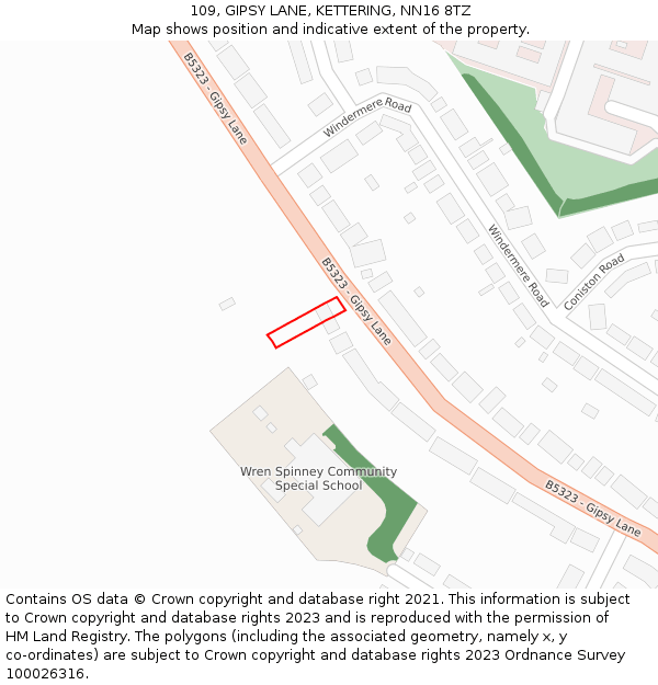 109, GIPSY LANE, KETTERING, NN16 8TZ: Location map and indicative extent of plot