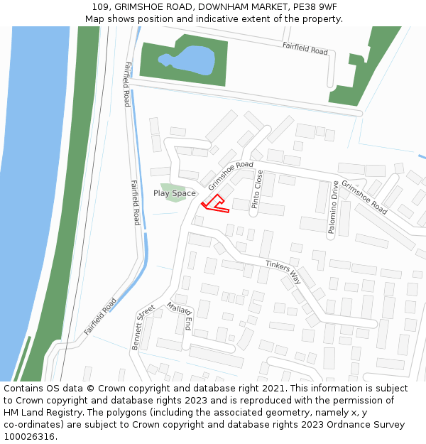 109, GRIMSHOE ROAD, DOWNHAM MARKET, PE38 9WF: Location map and indicative extent of plot