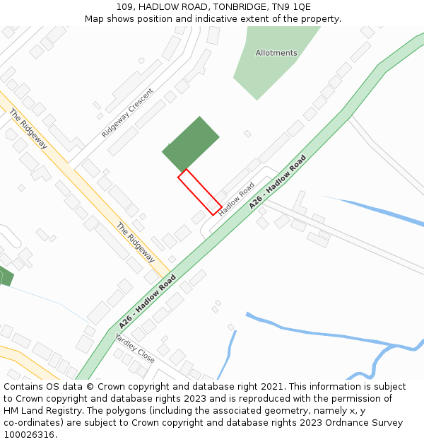 109, HADLOW ROAD, TONBRIDGE, TN9 1QE: Location map and indicative extent of plot