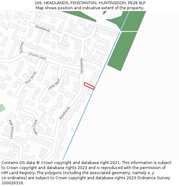 109, HEADLANDS, FENSTANTON, HUNTINGDON, PE28 9LP: Location map and indicative extent of plot