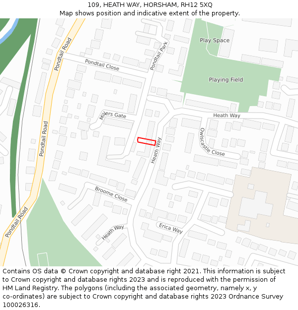 109, HEATH WAY, HORSHAM, RH12 5XQ: Location map and indicative extent of plot