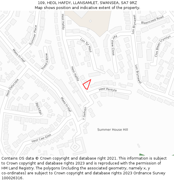 109, HEOL HAFDY, LLANSAMLET, SWANSEA, SA7 9RZ: Location map and indicative extent of plot