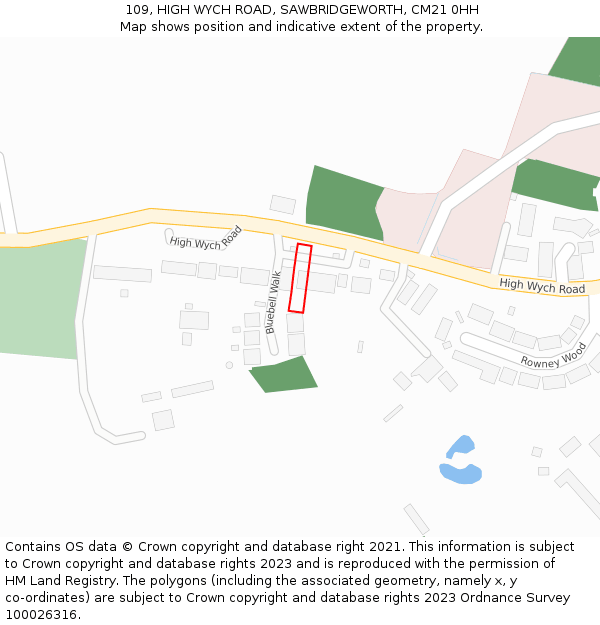 109, HIGH WYCH ROAD, SAWBRIDGEWORTH, CM21 0HH: Location map and indicative extent of plot