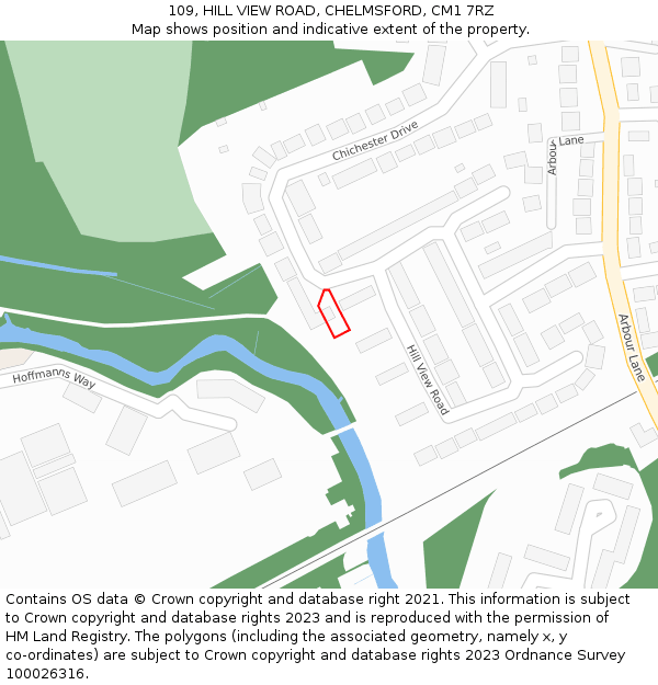 109, HILL VIEW ROAD, CHELMSFORD, CM1 7RZ: Location map and indicative extent of plot