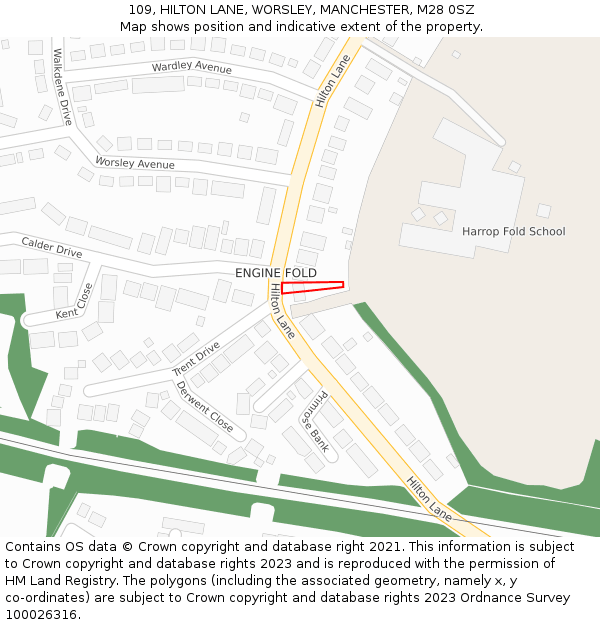 109, HILTON LANE, WORSLEY, MANCHESTER, M28 0SZ: Location map and indicative extent of plot