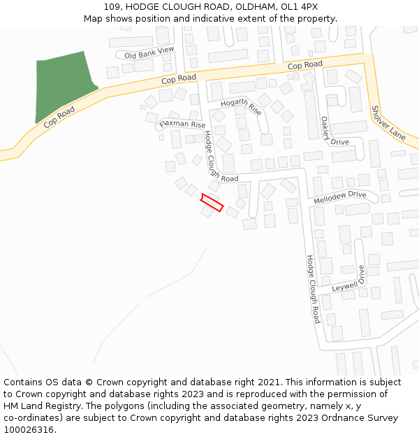 109, HODGE CLOUGH ROAD, OLDHAM, OL1 4PX: Location map and indicative extent of plot