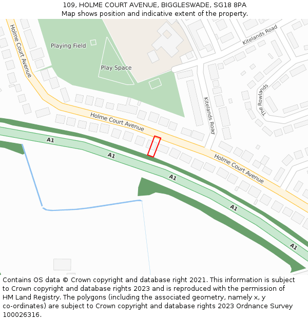 109, HOLME COURT AVENUE, BIGGLESWADE, SG18 8PA: Location map and indicative extent of plot