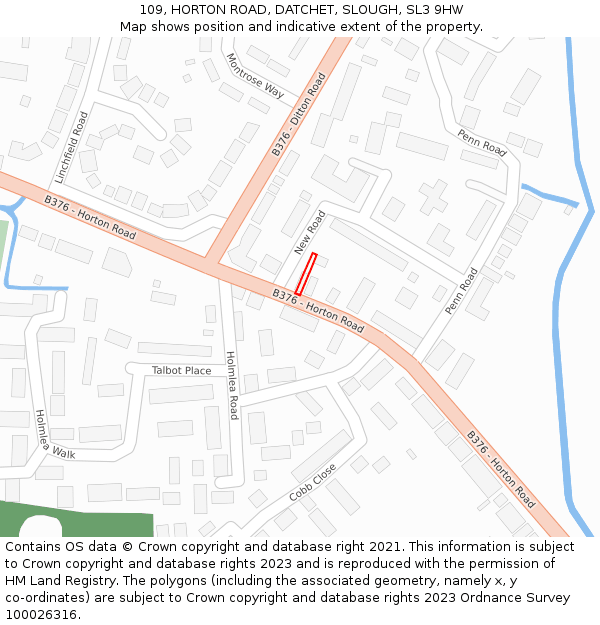 109, HORTON ROAD, DATCHET, SLOUGH, SL3 9HW: Location map and indicative extent of plot