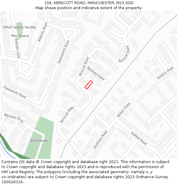 109, KERSCOTT ROAD, MANCHESTER, M23 0GD: Location map and indicative extent of plot