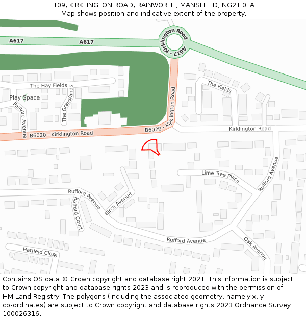 109, KIRKLINGTON ROAD, RAINWORTH, MANSFIELD, NG21 0LA: Location map and indicative extent of plot