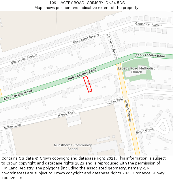 109, LACEBY ROAD, GRIMSBY, DN34 5DS: Location map and indicative extent of plot