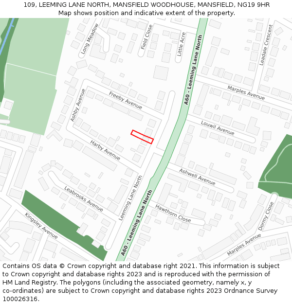 109, LEEMING LANE NORTH, MANSFIELD WOODHOUSE, MANSFIELD, NG19 9HR: Location map and indicative extent of plot