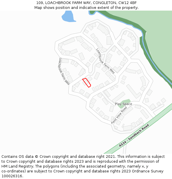 109, LOACHBROOK FARM WAY, CONGLETON, CW12 4BF: Location map and indicative extent of plot