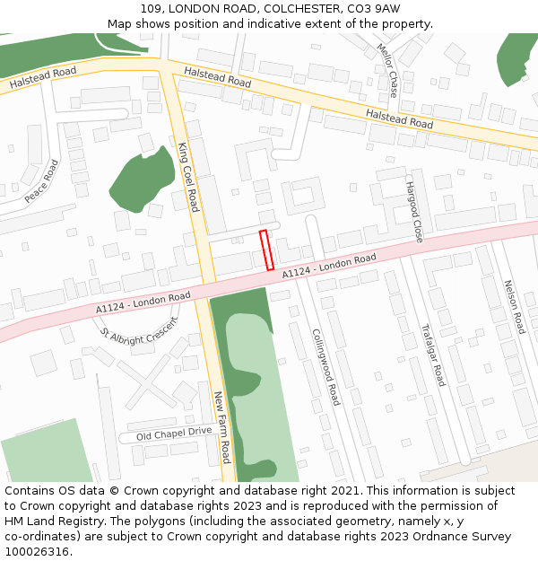 109, LONDON ROAD, COLCHESTER, CO3 9AW: Location map and indicative extent of plot