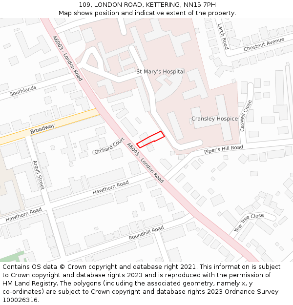 109, LONDON ROAD, KETTERING, NN15 7PH: Location map and indicative extent of plot