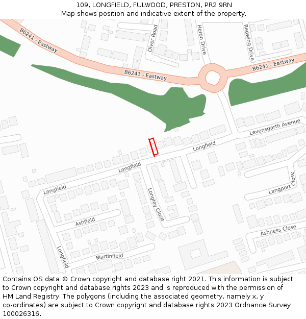 109, LONGFIELD, FULWOOD, PRESTON, PR2 9RN: Location map and indicative extent of plot