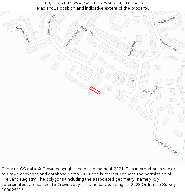 109, LOOMPITS WAY, SAFFRON WALDEN, CB11 4DN: Location map and indicative extent of plot