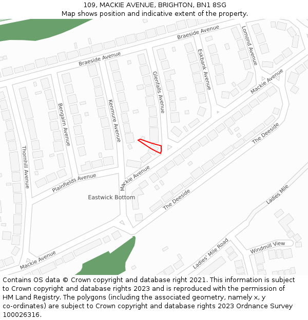 109, MACKIE AVENUE, BRIGHTON, BN1 8SG: Location map and indicative extent of plot