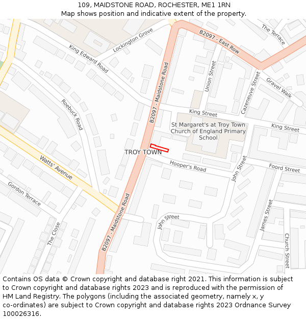 109, MAIDSTONE ROAD, ROCHESTER, ME1 1RN: Location map and indicative extent of plot