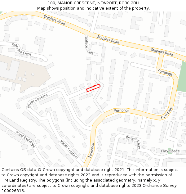 109, MANOR CRESCENT, NEWPORT, PO30 2BH: Location map and indicative extent of plot