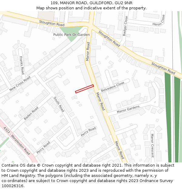 109, MANOR ROAD, GUILDFORD, GU2 9NR: Location map and indicative extent of plot