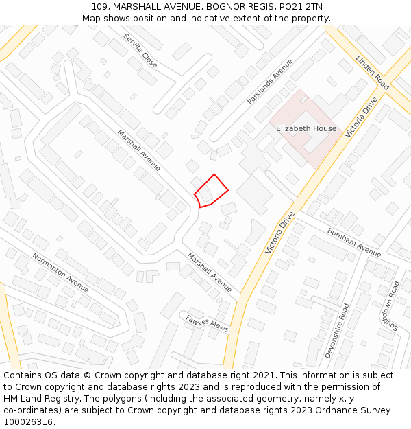 109, MARSHALL AVENUE, BOGNOR REGIS, PO21 2TN: Location map and indicative extent of plot