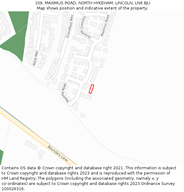 109, MAXIMUS ROAD, NORTH HYKEHAM, LINCOLN, LN6 8JU: Location map and indicative extent of plot