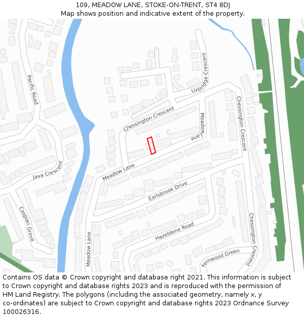 109, MEADOW LANE, STOKE-ON-TRENT, ST4 8DJ: Location map and indicative extent of plot